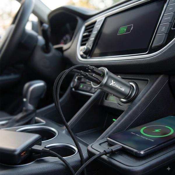 Speed-x Sx-c40 Pro 48w Dual Port Fast Car Charger With Usb-c To Usb-c Cable