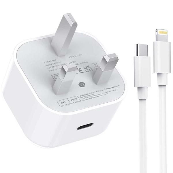 Iphone Usb-c Pd 20w Power Adapter Charger 3 Pin Uk Pin) With Cable