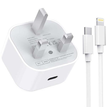 Iphone Usb-c Pd 20w Power Adapter Charger 3 Pin Uk Pin) With Cable